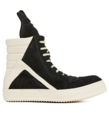 Rick Owens GeoBasket Cow Fur Black Milk