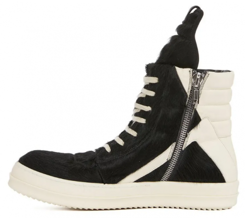 Rick Owens GeoBasket Cow Fur Black Milk