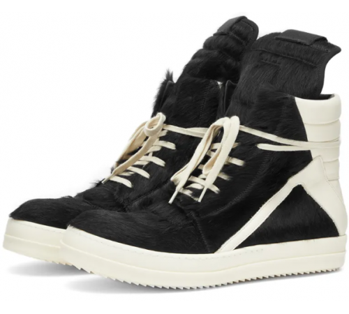 Rick Owens GeoBasket Cow Fur Black Milk