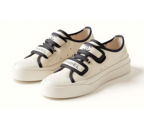 Chanel Velcro Sneaker White And Black