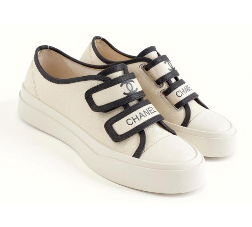 Chanel Velcro Sneaker White And Black