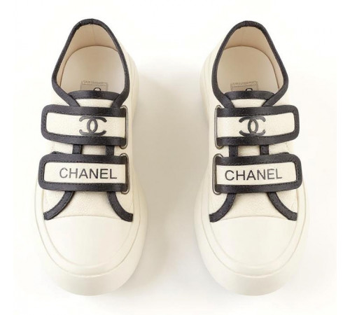 Chanel Velcro Sneaker White And Black