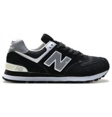 Кроссовки New Balance 574 White Suede Black замшевые