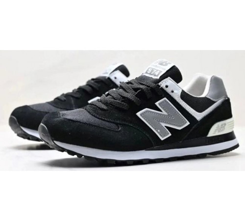 Кроссовки New Balance 574 White Suede Black замшевые