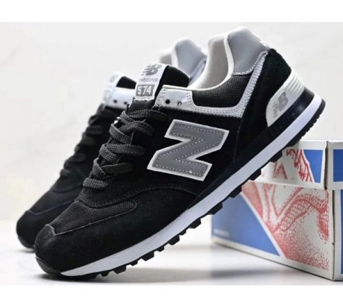 Кроссовки New Balance 574 White Suede Black замшевые