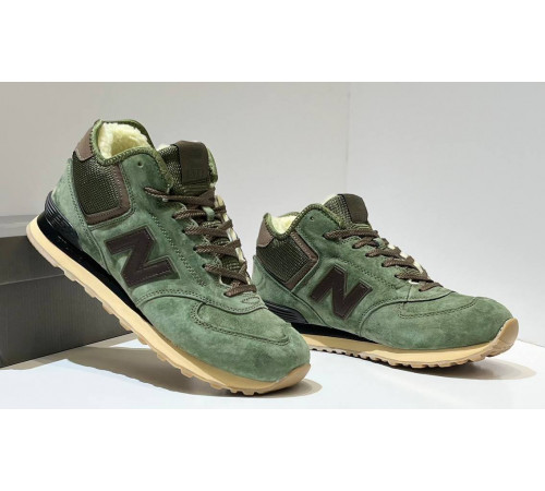 New Balance 574 Mid Green Brown с мехом