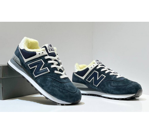 New Balance 574 Blue Navy Grey с мехом