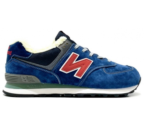 New Balance 574 Blue Navy Red с мехом
