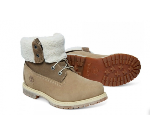 Ботинки Timberland Authenitcs Teddy Fleece Waterproof Fold-Down Beige зимние