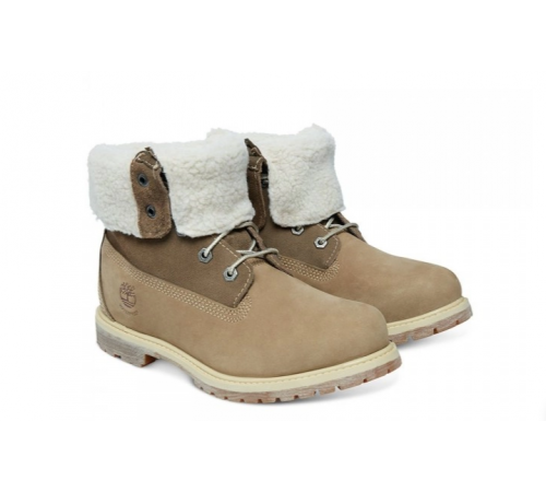 Ботинки Timberland Authenitcs Teddy Fleece Waterproof Fold-Down Beige зимние